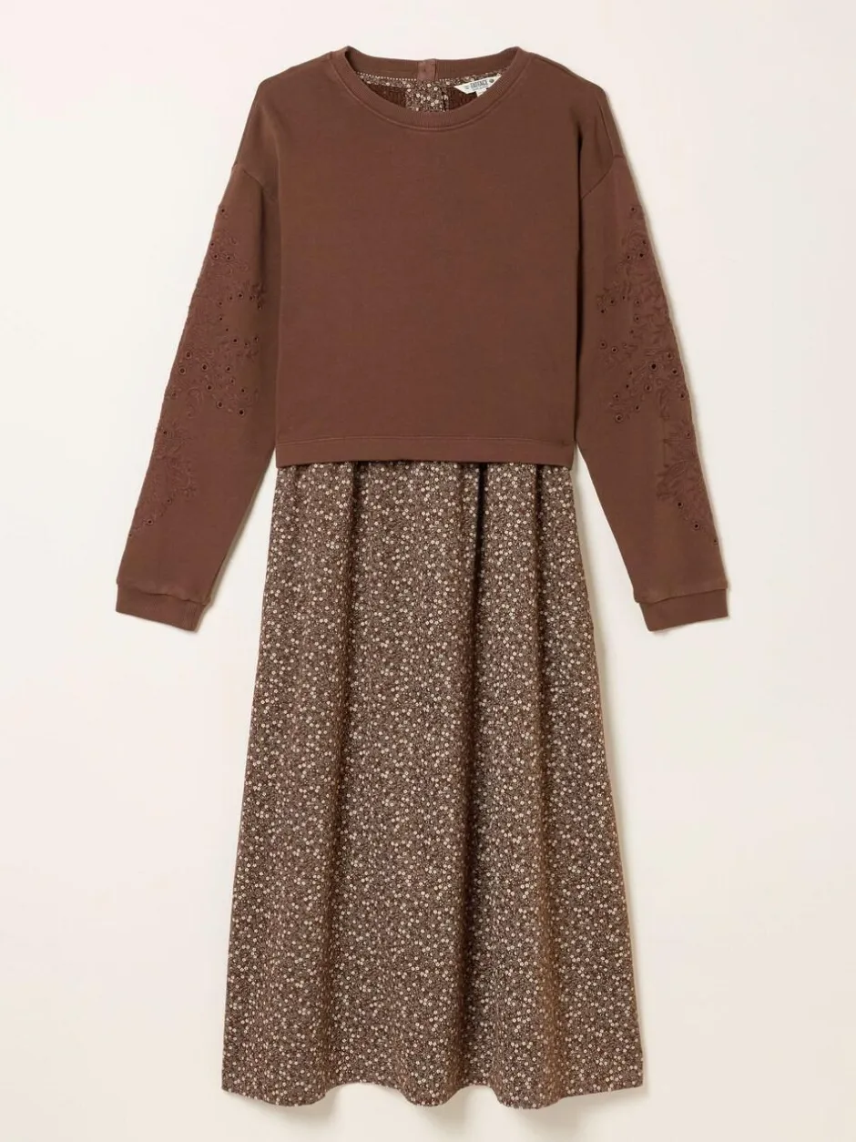 Fat Face FatFace Brown Ditsy Petite Noa 2in1 Midi Dress Online