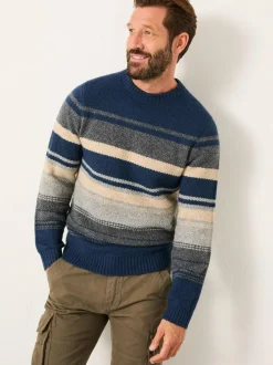 Fat Face FatFace Calder Stripe Crew Neck Knitted Jumper Navy Clearance