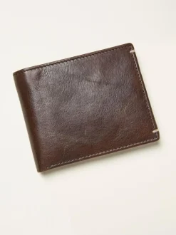 Fat Face FatFace Chocolate Brown Corner Stitch Detail Leather Wallet Best