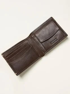 Fat Face FatFace Chocolate Brown Corner Stitch Detail Leather Wallet Best