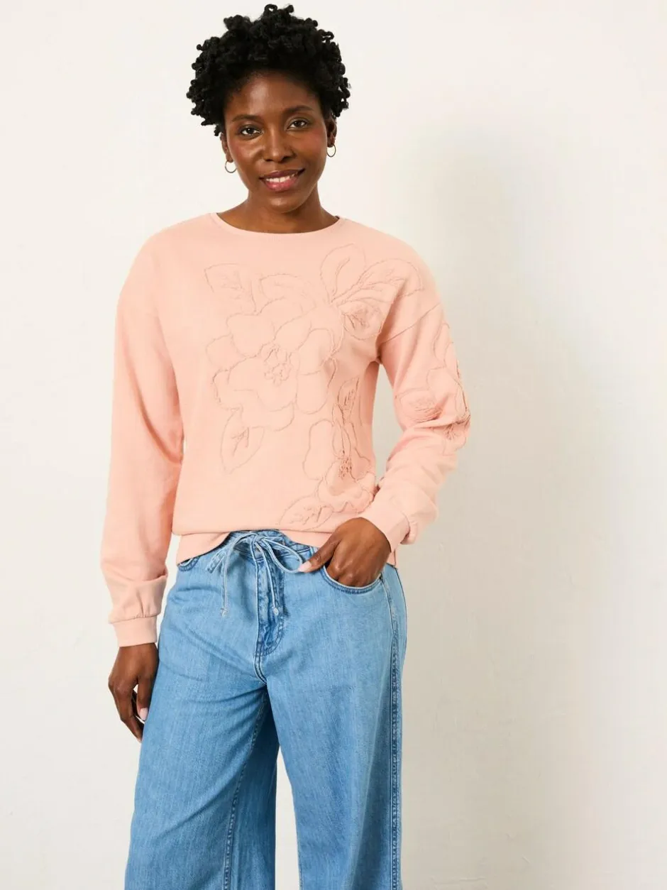Fat Face FatFace Coral Pink Floral Embroidered Crew Sweat New