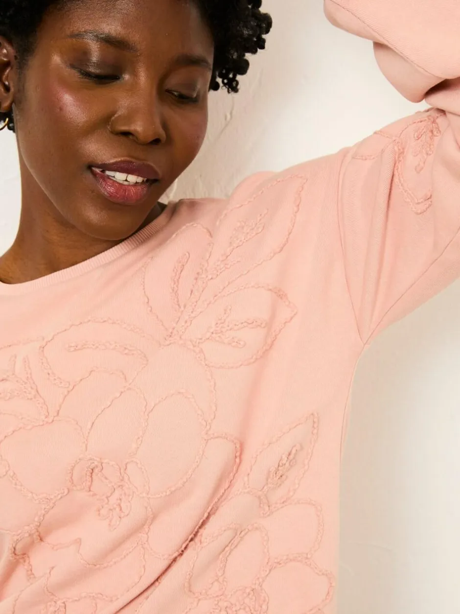 Fat Face FatFace Coral Pink Floral Embroidered Crew Sweat New