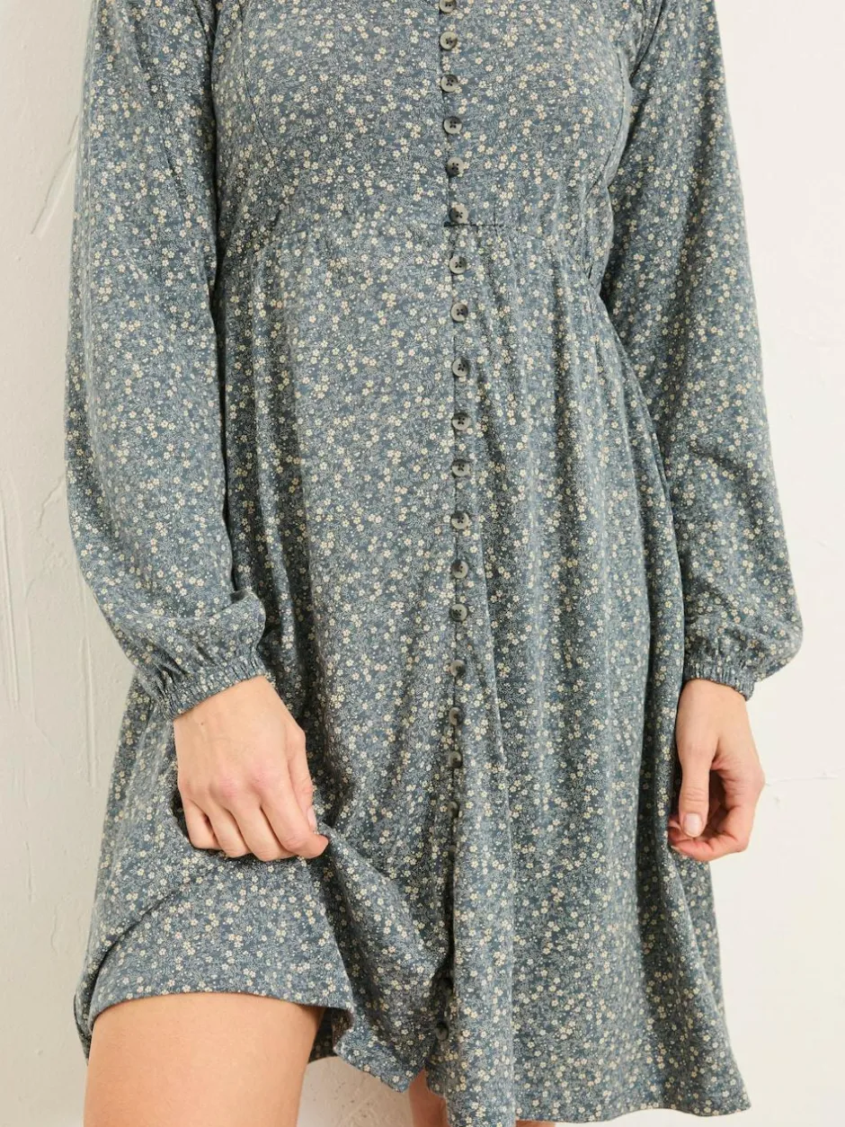 Fat Face FatFace Em Jersey Dress Blue Ditsy Outlet