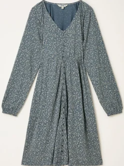 Fat Face FatFace Em Jersey Dress Blue Ditsy Outlet
