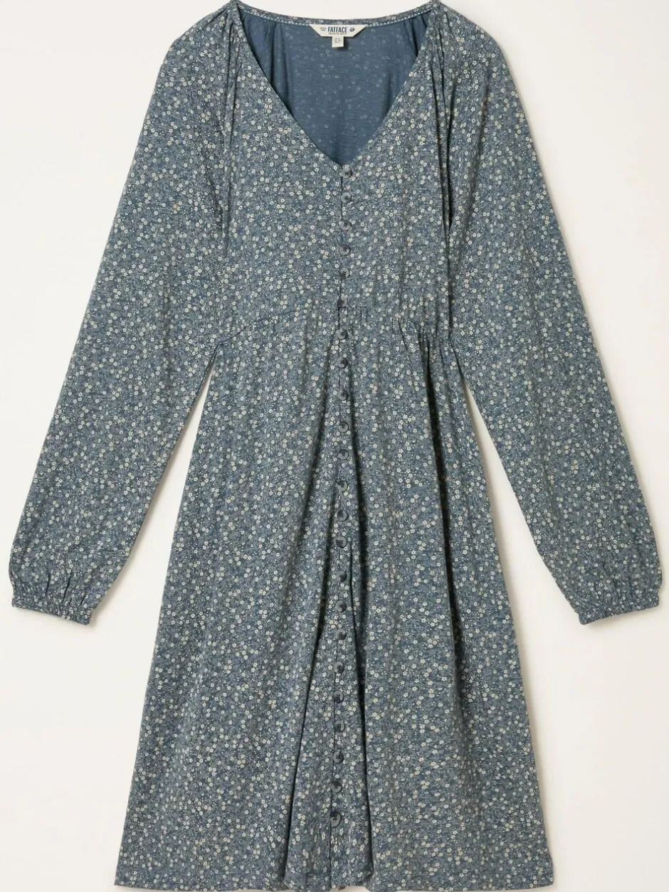 Fat Face FatFace Em Jersey Dress Blue Ditsy Outlet