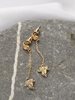 Fat Face FatFace Gold Tone Leaf Chain Earrings New