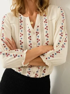 Fat Face FatFace Harper Cream Embroidered Top Online