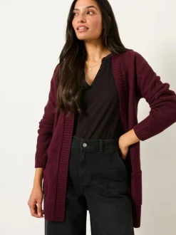Fat Face FatFace Harriet Longline Knitted Cardigan Burgundy Red