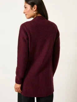 Fat Face FatFace Harriet Longline Knitted Cardigan Burgundy Red