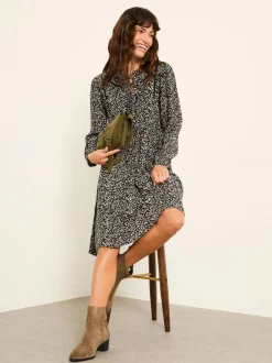 Fat Face FatFace Inez Black Mono Texture Dress Best