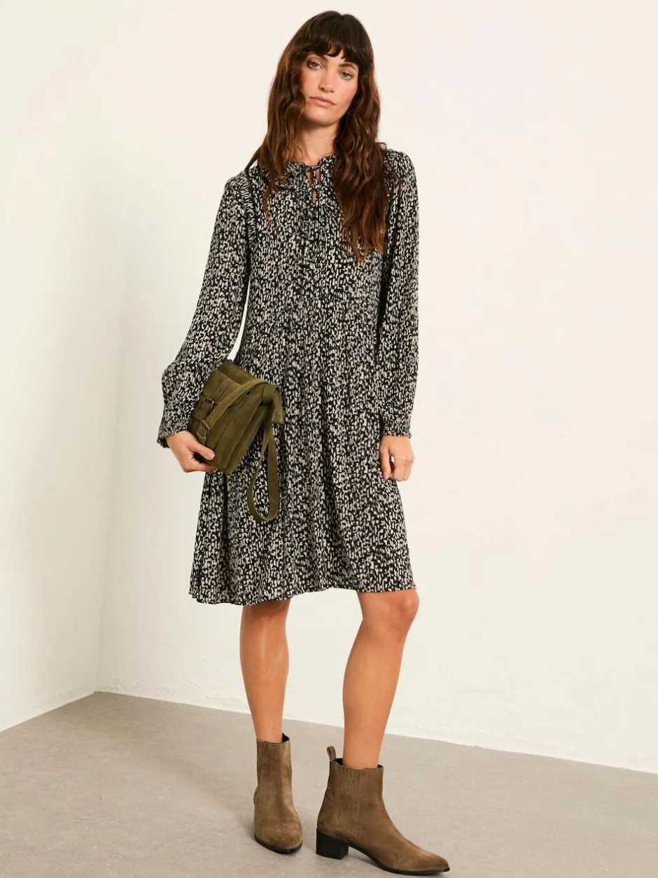 Fat Face FatFace Inez Black Mono Texture Dress Best