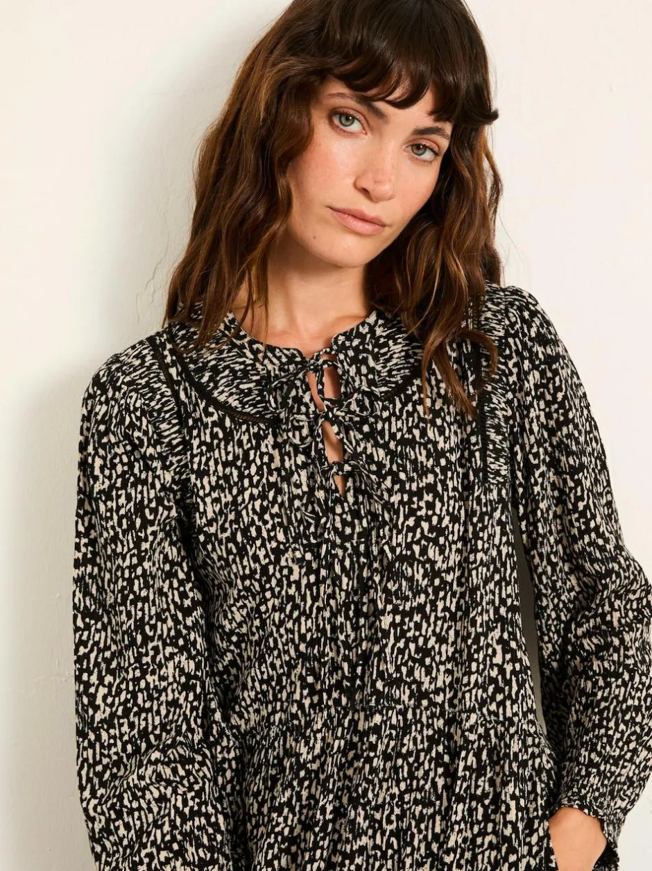 Fat Face FatFace Inez Black Mono Texture Dress Best