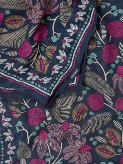 Fat Face FatFace Navy Blue Leaf Floral Printed Lightweight Scarf Outlet