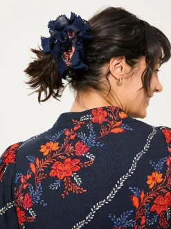 Fat Face FatFace Navy Folk Floral Printed Scrunchie