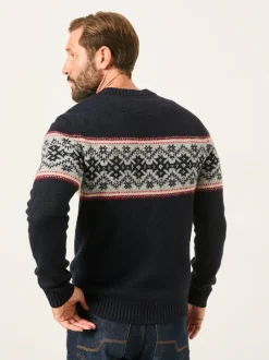 Fat Face FatFace Navy Snowflake Fairisle Knitted Crew Neck Jumper Sale
