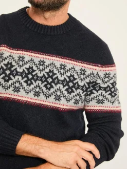 Fat Face FatFace Navy Snowflake Fairisle Knitted Crew Neck Jumper Sale
