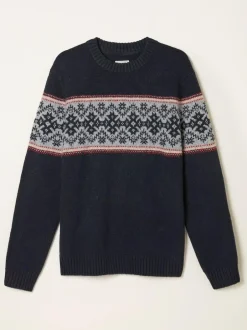 Fat Face FatFace Navy Snowflake Fairisle Knitted Crew Neck Jumper Sale