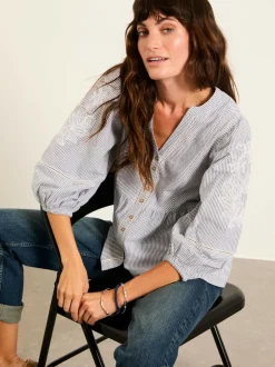 Fat Face FatFace Rosalie Ivory Embroidered Blouse New