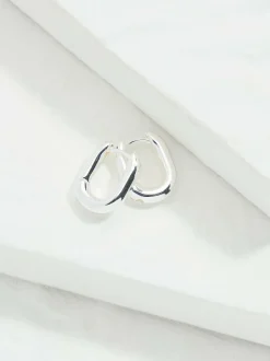 Fat Face FatFace Silver Tone Oval Huggie Hoop Earrings