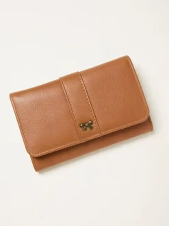 Fat Face FatFace Bow Detail Leather Purse Tan Brown Clearance