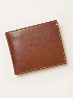 Fat Face FatFace Tan Brown Corner Stitch Detail Leather Wallet Best