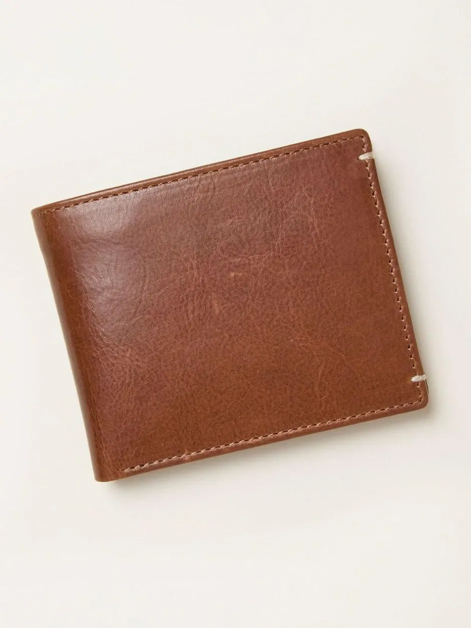 Fat Face FatFace Tan Brown Corner Stitch Detail Leather Wallet Best