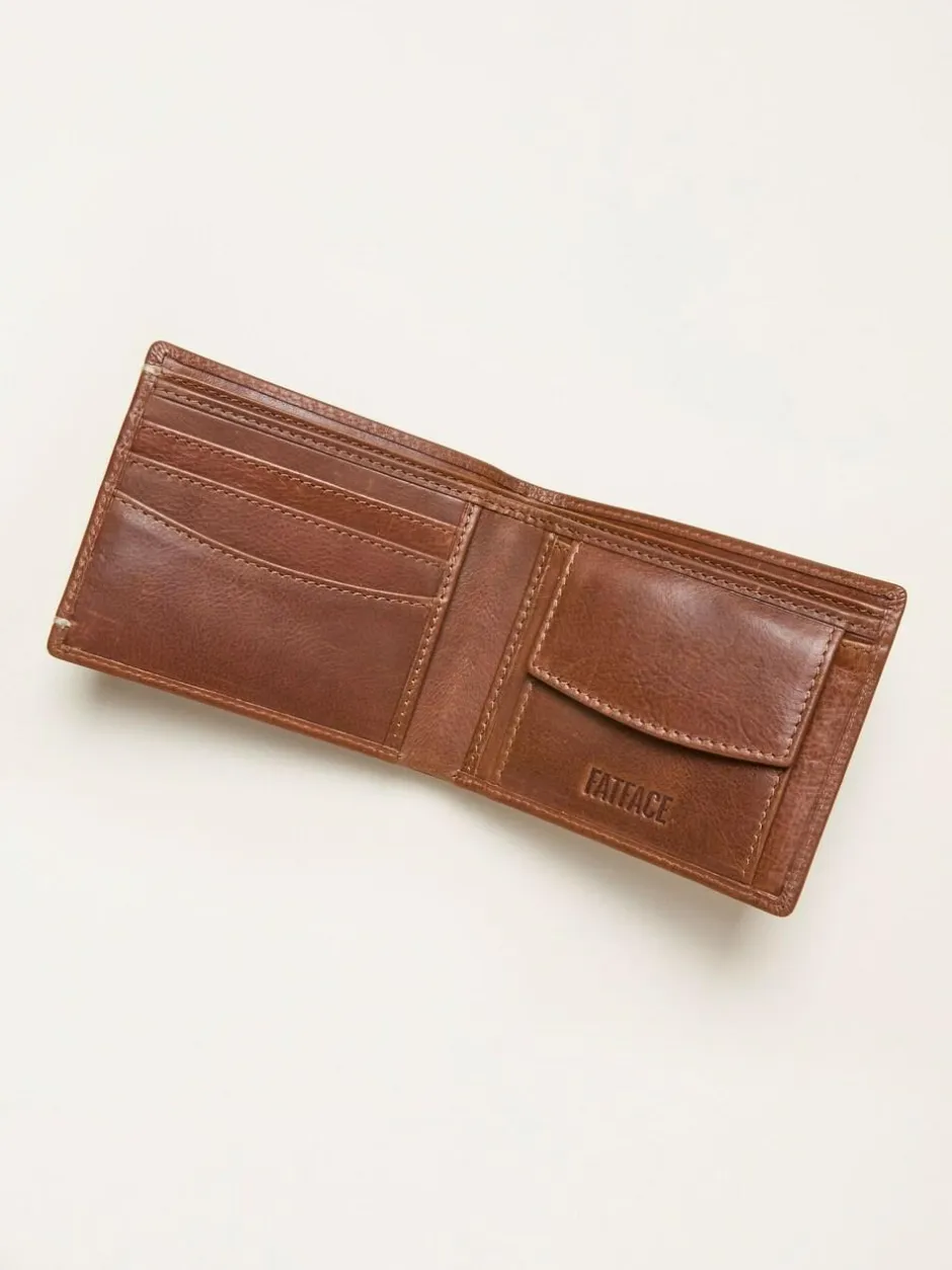 Fat Face FatFace Tan Brown Corner Stitch Detail Leather Wallet Best