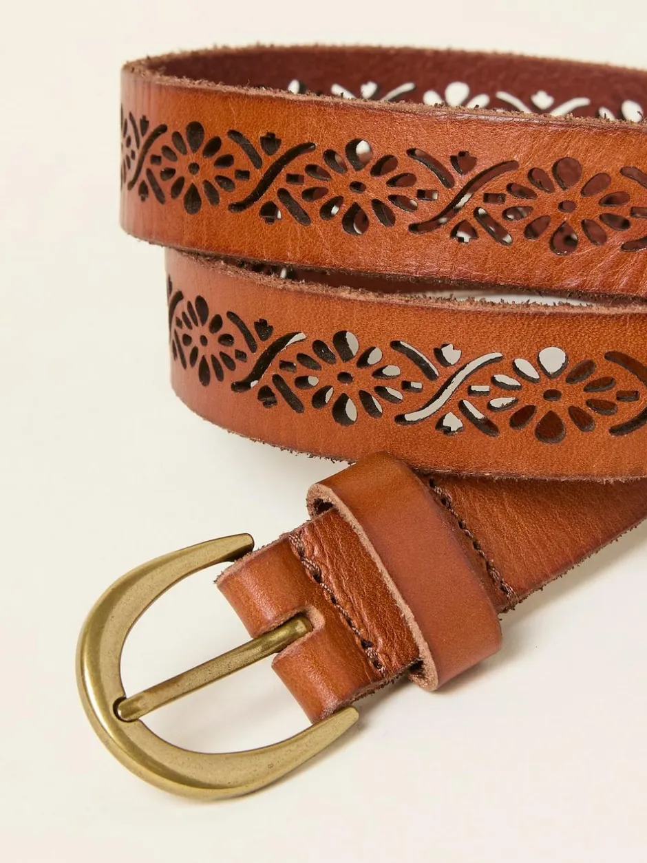 Fat Face FatFace Tan Brown Cut Out Detail Leather Belt Sale