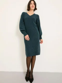Fat Face FatFace Sparkle Knit Midi Dress Teal Blue Discount
