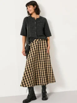 Fat Face FatFace Tilda Black Check Midi Skirt Best
