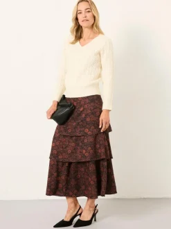 Fat Face FatFace Tonia Black Circle Floral Midi Skirt Sale