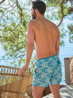 Fat Face FatFace Trevose Swim Shorts Blue Tile Print New