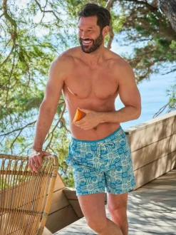 Fat Face FatFace Trevose Swim Shorts Blue Tile Print New