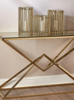 Fifty Five South Gold Martina Hurricane Steel/Glass Candle Holder