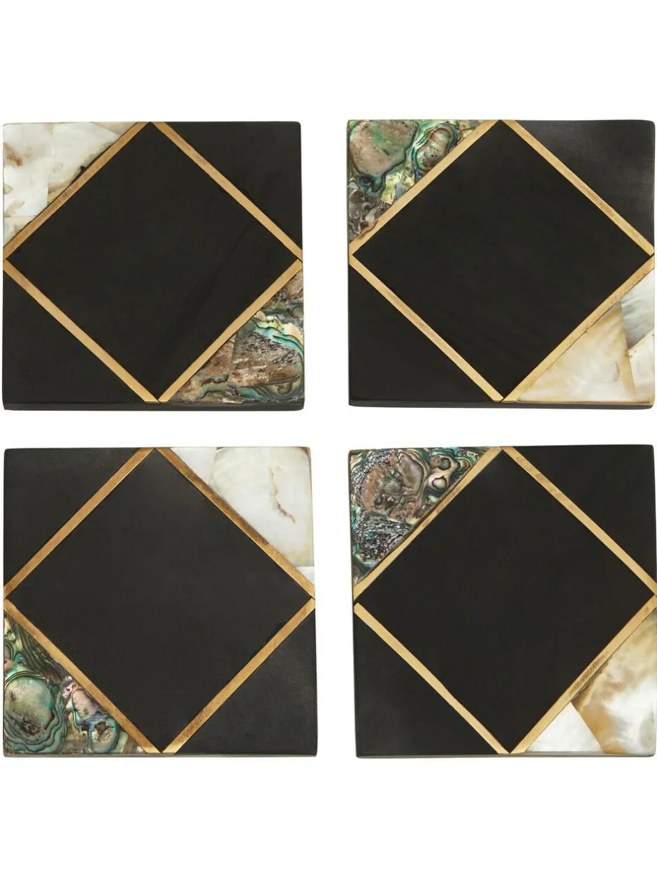 Fifty Five South Set of 4 Black/Gold Oriana Coasters Outlet