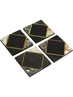 Fifty Five South Set of 4 Black/Gold Oriana Coasters Outlet