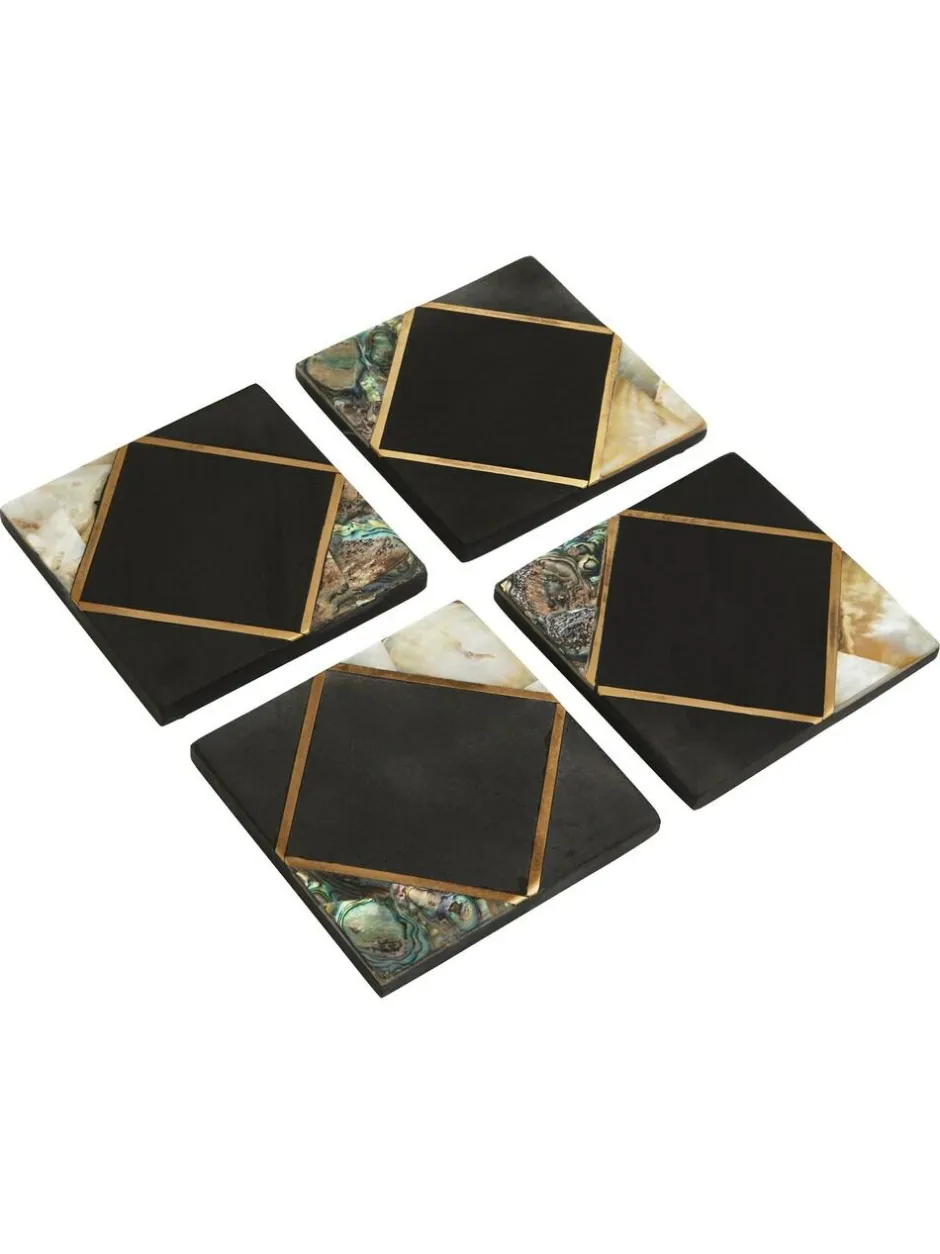 Fifty Five South Set of 4 Black/Gold Oriana Coasters Outlet