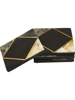 Fifty Five South Set of 4 Black/Gold Oriana Coasters Outlet