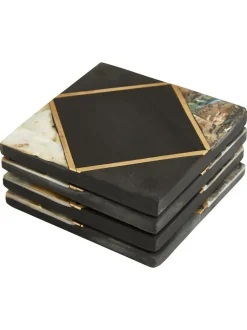 Fifty Five South Set of 4 Black/Gold Oriana Coasters Outlet