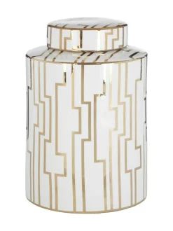 Fifty Five South White/Gold Kya Ceramic Jar with Lid Outlet