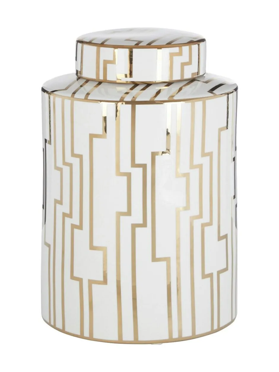 Fifty Five South White/Gold Kya Ceramic Jar with Lid Outlet