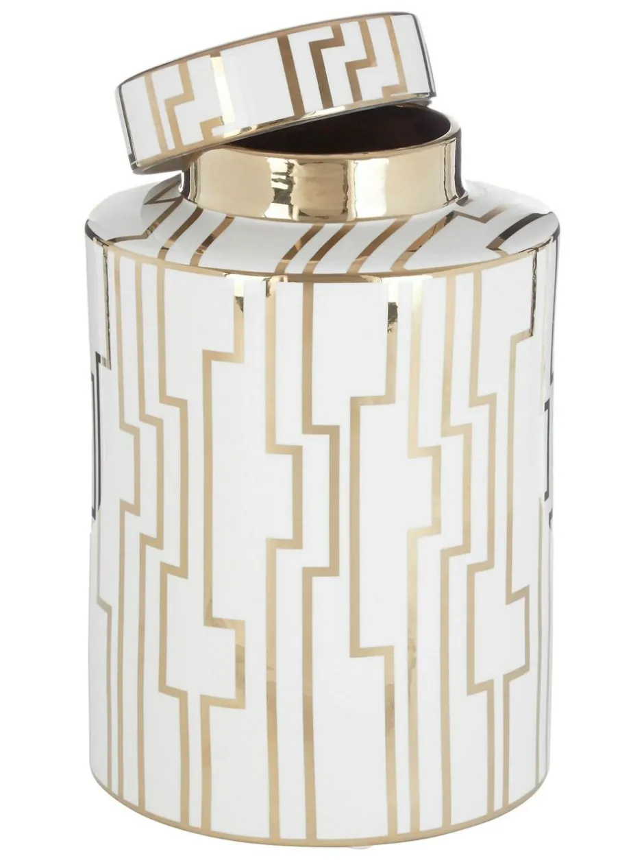 Fifty Five South White/Gold Kya Ceramic Jar with Lid Outlet