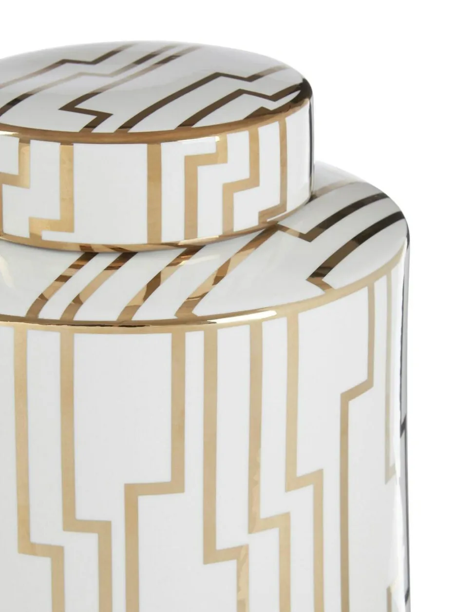 Fifty Five South White/Gold Kya Ceramic Jar with Lid Outlet