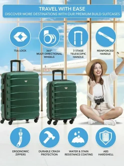 CABIN PRO Flight Knight Medium Green Check In & Small Carry On Hardcase Travel Suitcases Set Of 2 Best