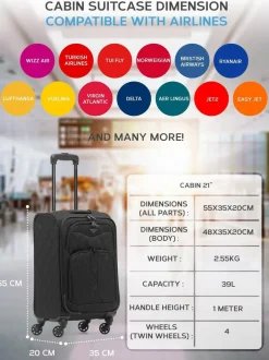 CABIN PRO Flight Knight Soft Case Carry On Suitcase Hand Luggage Black Hot