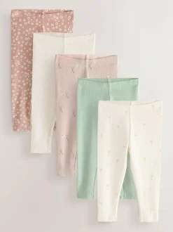 Next Ribbed Leggings 5 Pack (3mths-7yrs) Floral Online