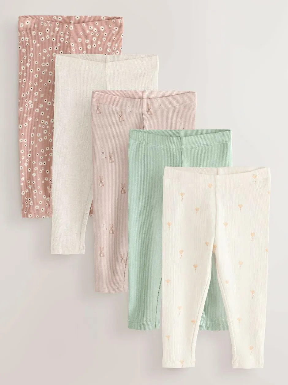 Next Ribbed Leggings 5 Pack (3mths-7yrs) Floral Online