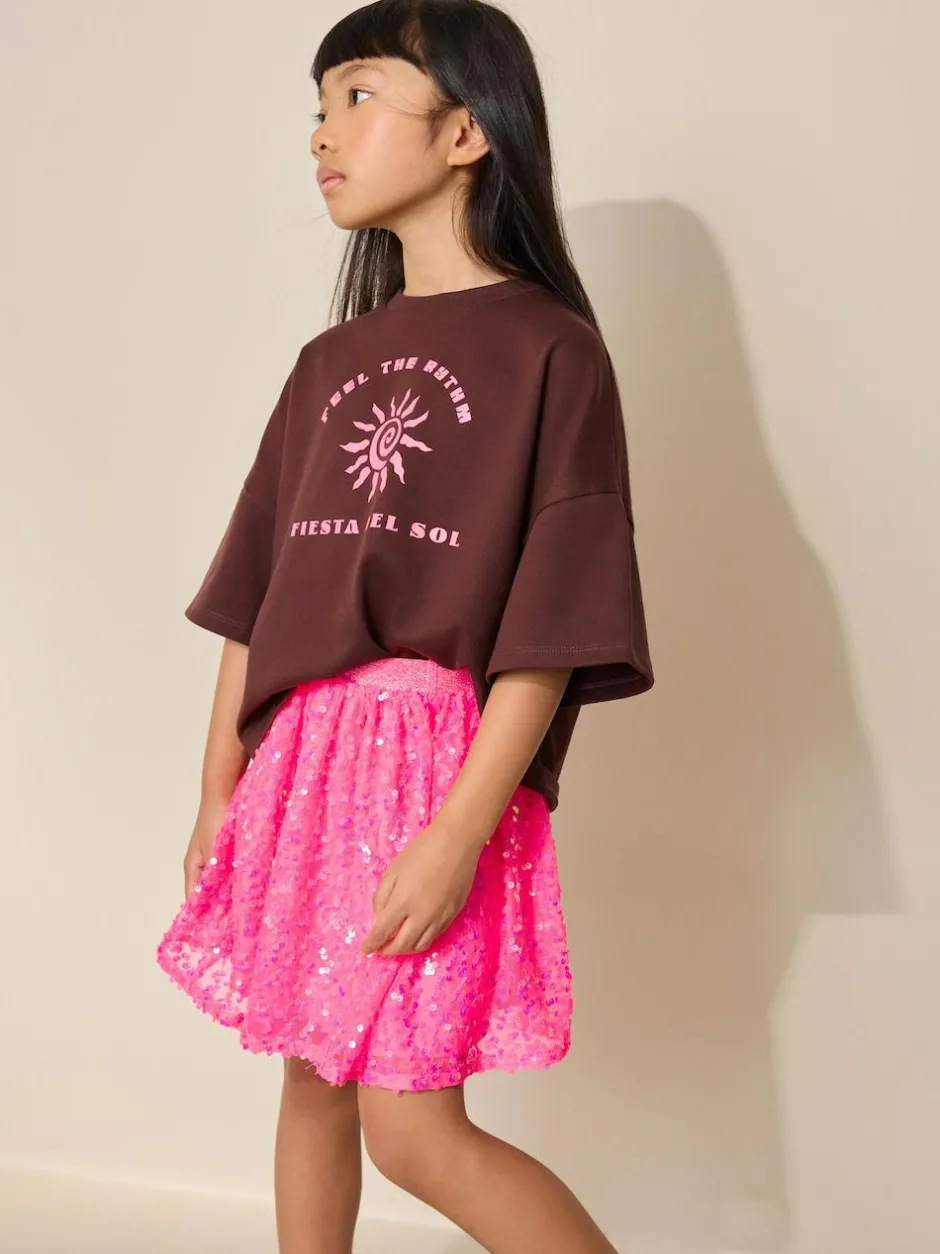Next Sequin Skirt (3-16yrs) Fluro Pink Outlet