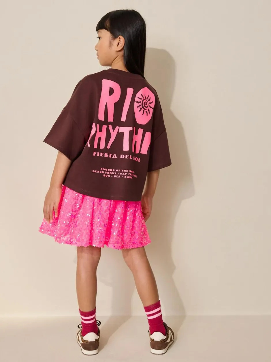 Next Sequin Skirt (3-16yrs) Fluro Pink Outlet
