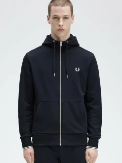 Fred Perry Navy Zip Up Hoodie Hot
